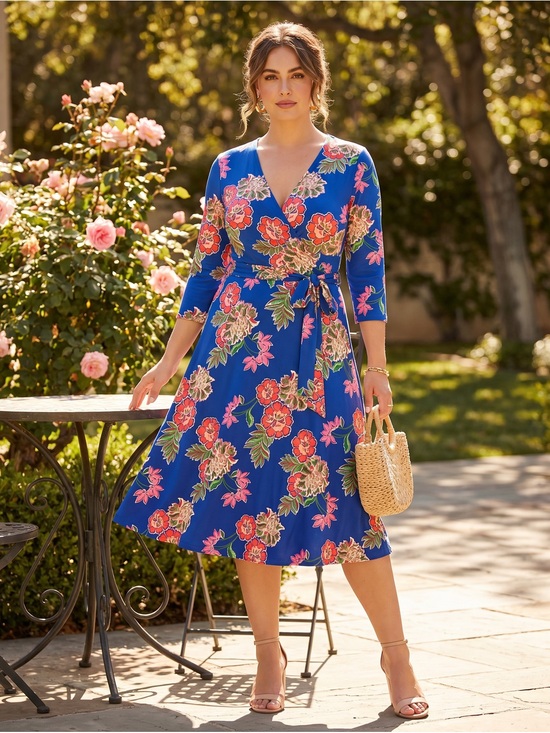 Leota Dresses & Skirts - NWOT LEOTA The Perfect Wrap midi dress blue colorful floral women’s size small